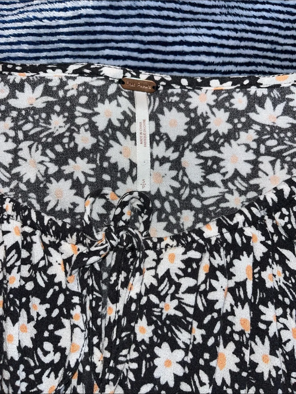 Floral Smocked Peplum Top - Black Floral Free People size small.